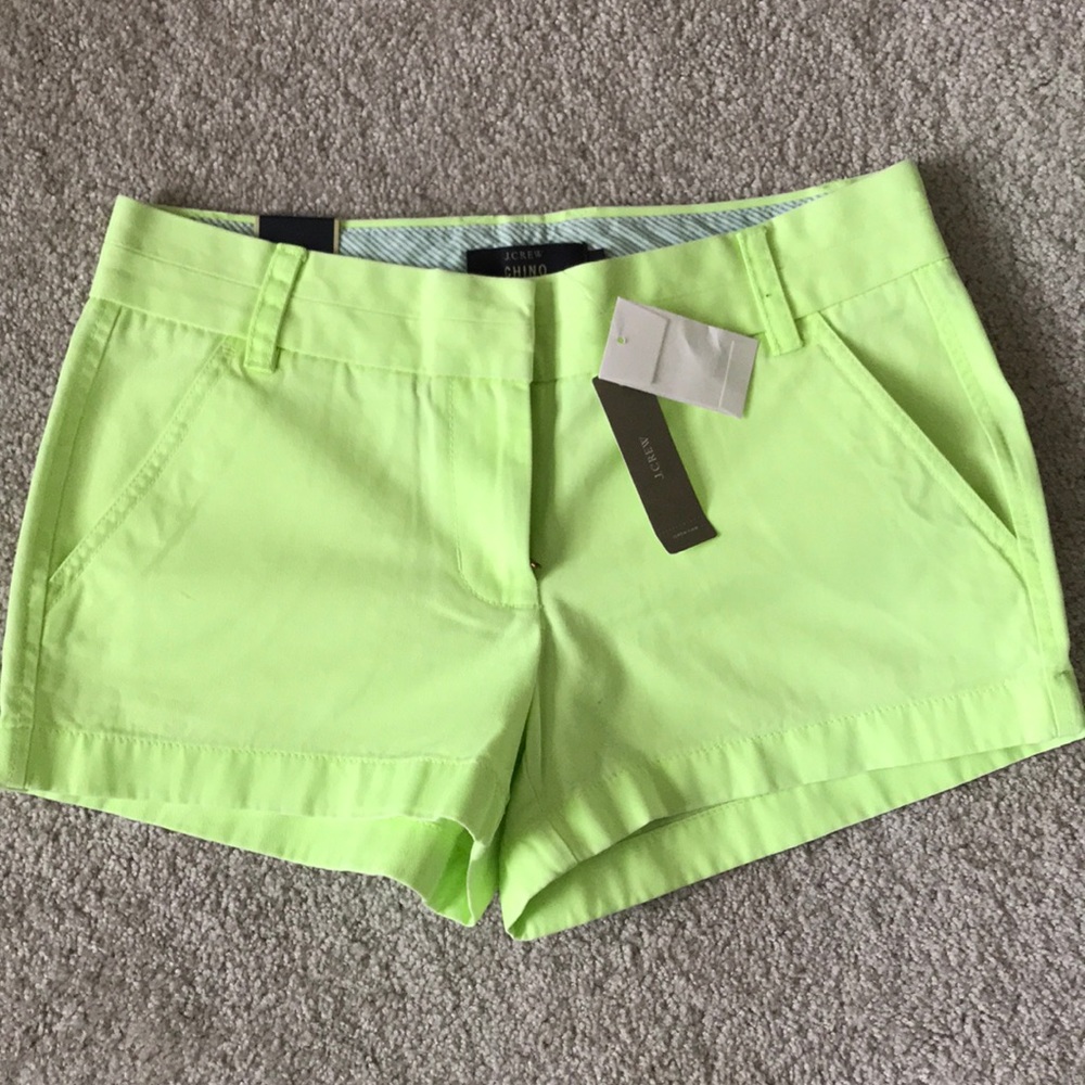 NWT J CREW Neon Green 3” Chino Shorts
